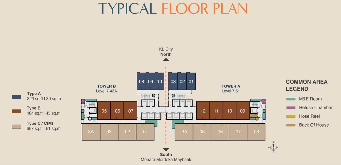Maba Suitez typical floor plan for Tower A and Tower B